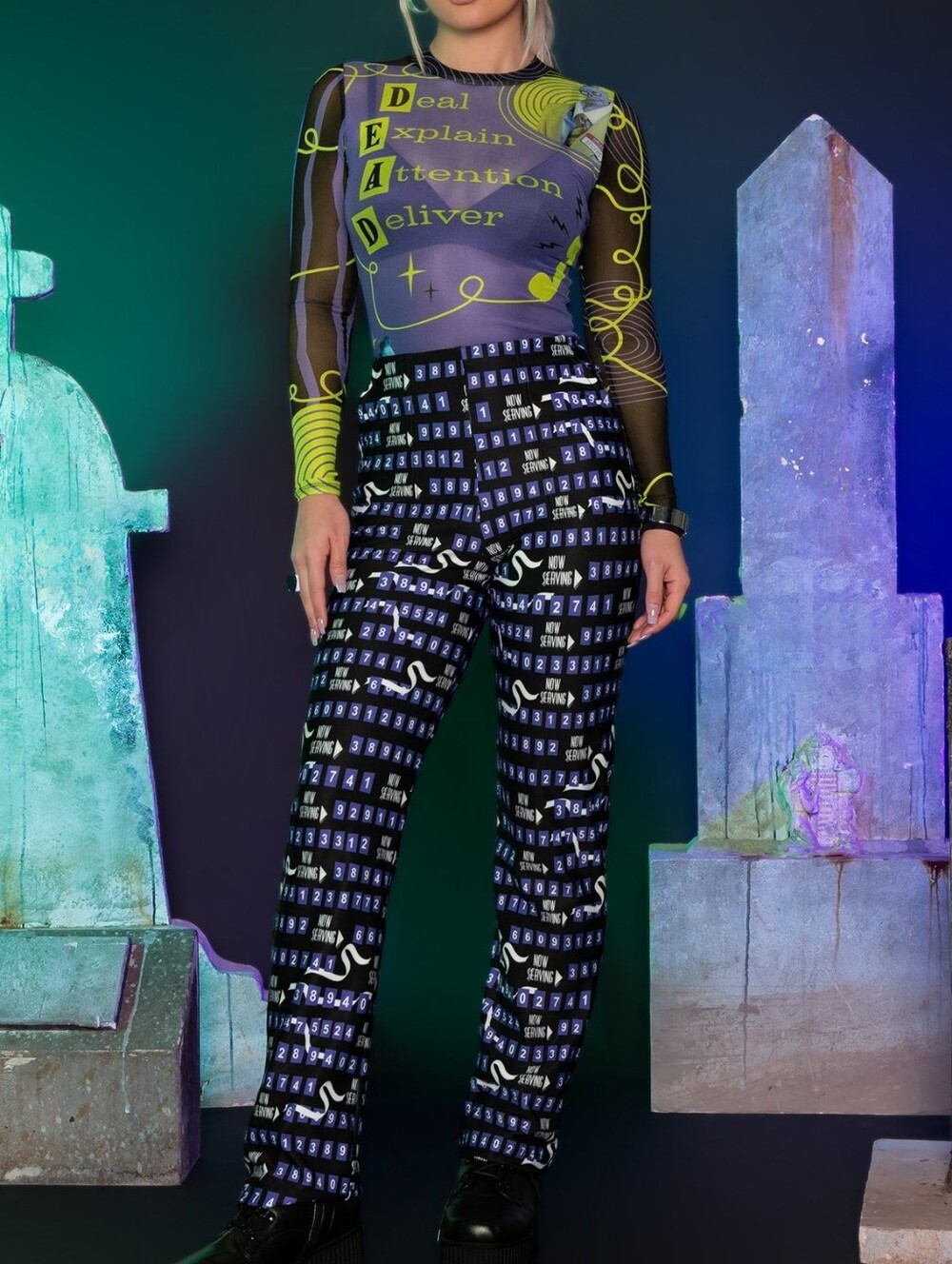Blackmilk Beetlejuice Now Serving Ticket Number High Waist Straight Leg Pant XS